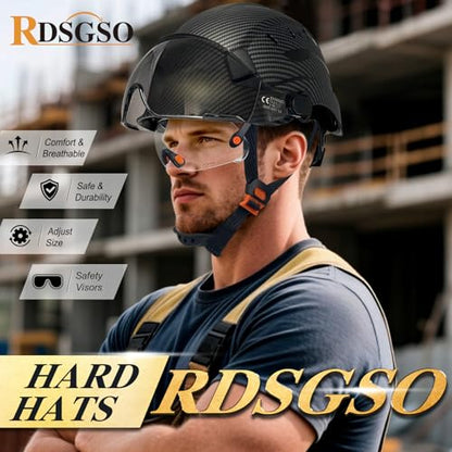 ANSI-Certified Industrial Safety Helmet Hard Hats with Retractable Clear and Tinted Visors Adjustable Ventilation 6-Point Suspension for Construction Industrial