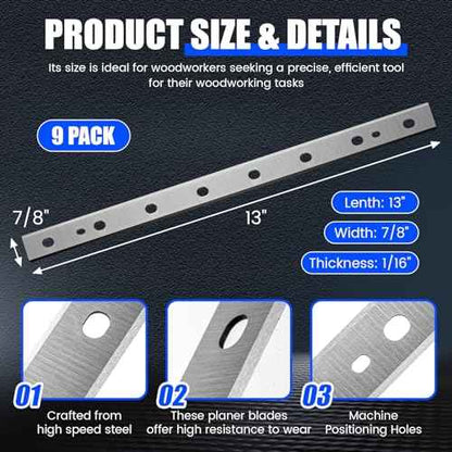 9 Pack 13-Inch Planer Blades Replacement Heat Treated Compatible with DeWalt DW735 DW735X Planer Heat Treated Replacement Compatible with DW7352 Planer Knives