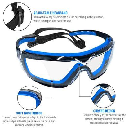 6 PCS Safety Glasses for Men & Women, ANSI and CE Certified, Adjustable and Impact-Resistant, Anti-Fog Clear Lenses, 100% UV Eye Protection Glasses