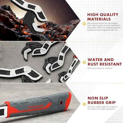 Self-Adjusting Pipe Wrench, 6", 8", 10", 12" Pipe Vise, Multifunctional Self-Locking, 3 Sides Teeth, Universal Adjustable, Plumbers Wrench