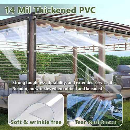 Clear Tarp 6x10 ft -Heavy Duty 14Mil Waterproof PVC Vinyl Tarpaulin with Reinforced Edges & Aluminum Alloy Grommets,Transparent Cover for Patio,Porch,Pool,RV,Outdoor Use