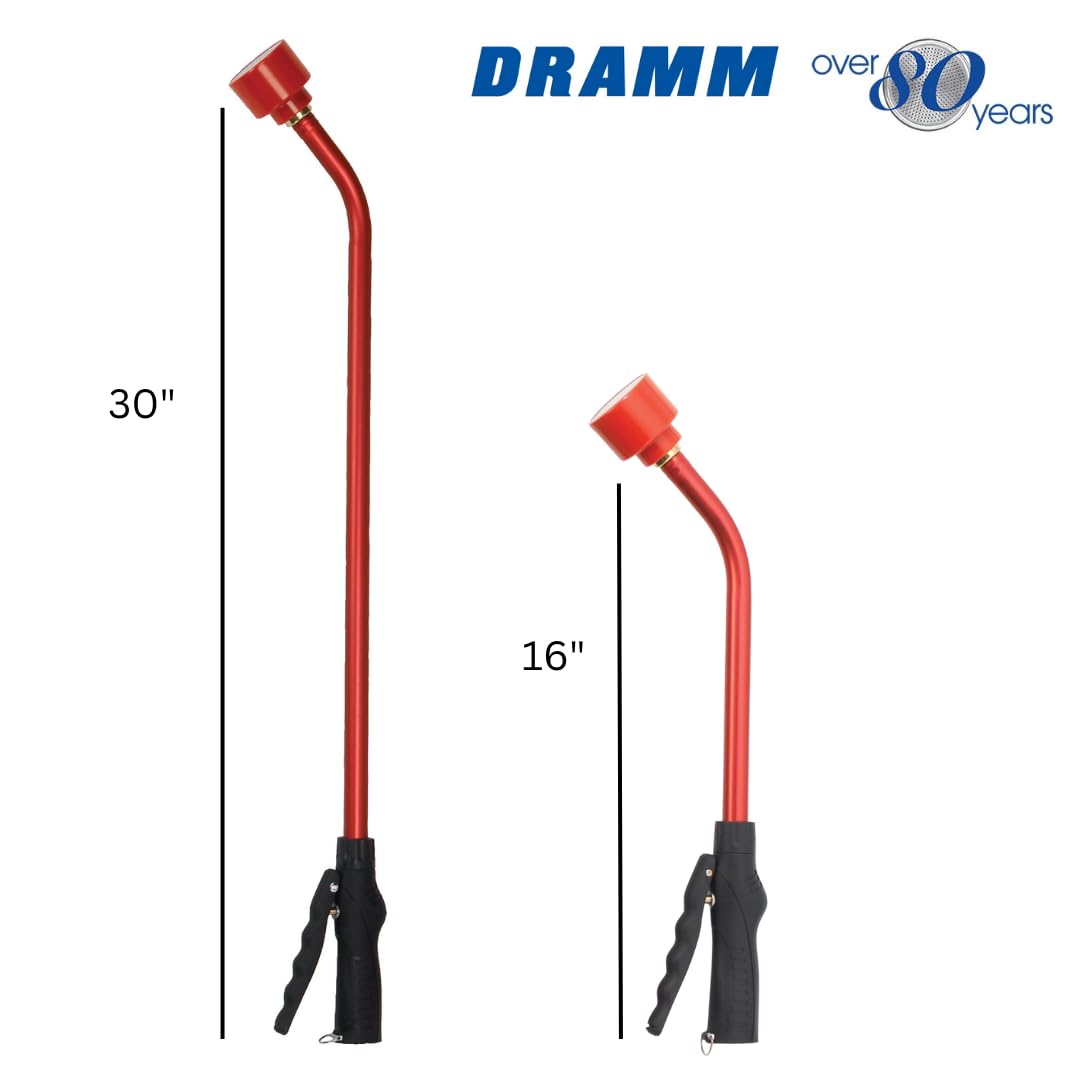 Dramm Touch-N-Flow Rain Wand – 30” Long, Green – Full Watering Flow with Trigger-Style Shut-Off Valve & Lock – High-Flow, Gentle Spray for Gardens, Hanging Baskets & Flowerbeds