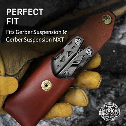 Leather Multitool Sheath for Gerber Suspension & Gerber Suspension NXT (Brown) - Full Grain Leather Belt Tool Holder - Multi Tool Holster w/Solid Brass Rivets - Belt Accessories for Men