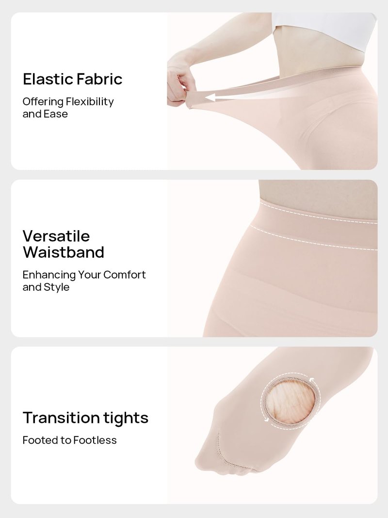 MANZI 3 Pairs Dance Tights for Women Solid Color 40D Comfortable Convertible Opaque Ballet Tights(Ballet Pink S/M)