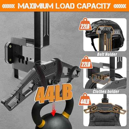 HLOGREE Motorcycle Helmet Holder Rack Wall Mount Metal Helmet Holder Mount with Hooks for Motorcycle Bike Baseball Rugby - Black