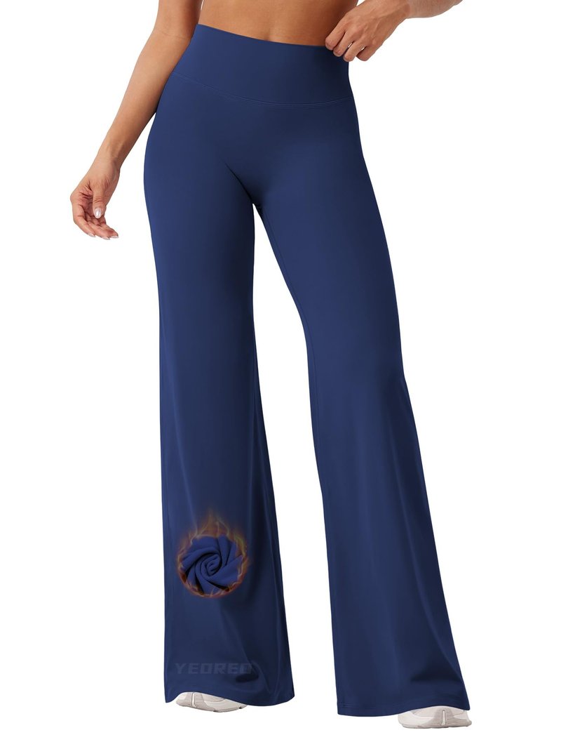 YEOREO Workout Leggings Womens No Front Seam Straight Leggings 33" Thin Fleece High Waist Buttery Eddiy Gym Yoga Pants Navy Blue XS