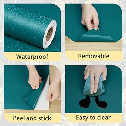 Teal Green Contact Paper for Cabinets Self Adhesive Green Wallpaper Vintage Kitchen Countertop Peel and Stick Wallpaper for Bathroom Bedroom Wall Desk Shelf Liner Vinyl Roll 15.75 x 80 in