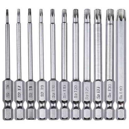 11Pcs Security Torx Bits Set, S2 Aolly Steel Magnetic Tamper Proof Screwdriver Bit Set 3inch 1/4" Hex Shank Impact Driver Star Bits Sets T6-T40