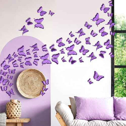 LiveGallery 36pcs Removable 3D Double Side Wings Butterfly Wall Stickers DIY Glittering Twinkle Butterflies Wall Decals Butterfly Wall Art Decor Decoration for Home Kids Bedroom Nursery (Purple)