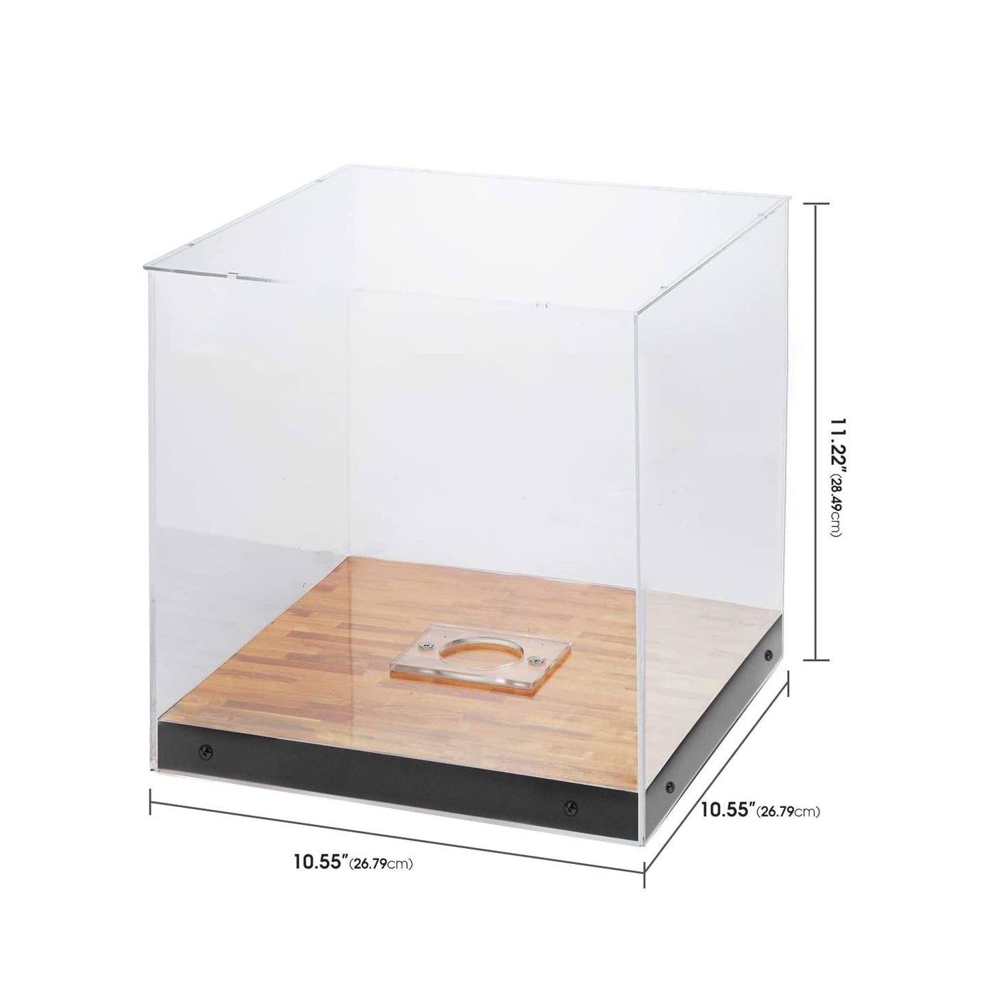 J JACKCUBE DESIGN Basketball Display Case Stand with Wooden Base, Clear Storage for Collectible Sports Memorabilia Holder Cube Case, Autograph Ball Standing Display, Floor (Printing) - MK342SS