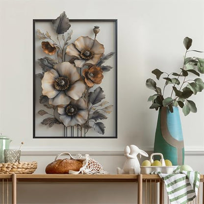 Poppy Fake Flower Wall Stickers, sacinora 3D Floral Art Wall Decals Removable Vinyl Peel and Stick for Living Room Bedroom Bathroom Sofa TV Background Home Decorations