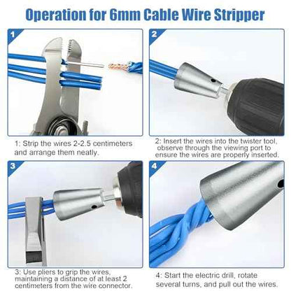 Feekoon Wire Twisting Tool, 3 Way/ 5 Way Wire Stripping Tools and 6mm Hex Shank Cable Twister Tool, Wiring Stripper and Twister, Wiring Twisters Bit for Power Drill, Cable Twisters Connector