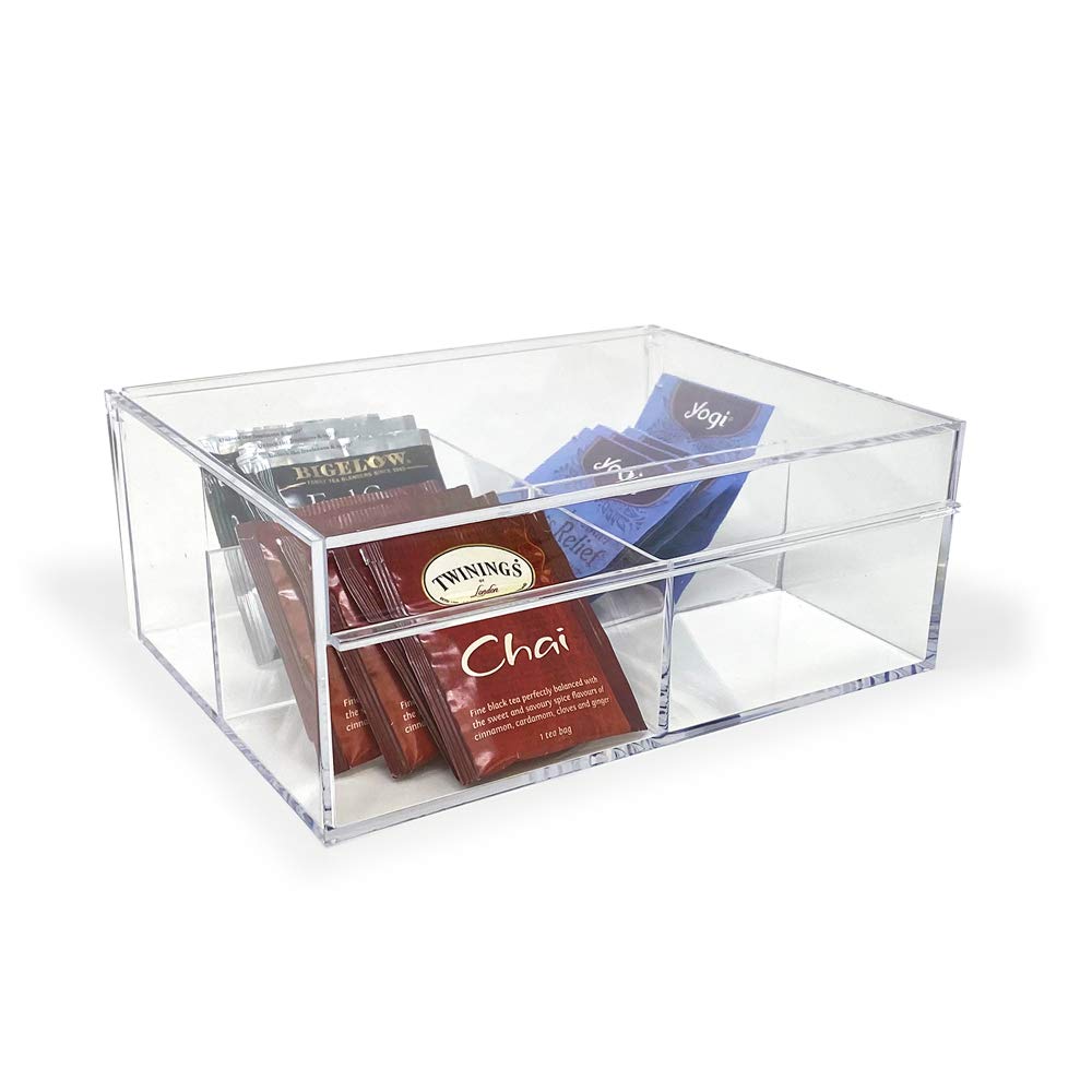 Isaac Jacobs 4-Compartment Clear Acrylic Organizer with Lid (6.7" L x 8.6" W x 3.4" H), Multi-Sectional Tray & Storage Solution for Makeup, School & Office Supplies & More, for Bathroom, Kitchen