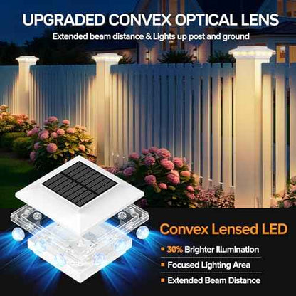 4x4 Solar Post Cap Lights Upgraded, Brighter and Extended Beam to Light Post Fence Deck with Warm/White Lights, Waterproof Outdoor Posts Solar Lights for Patio Porch Vinyl/Wooden Posts 8 Pack
