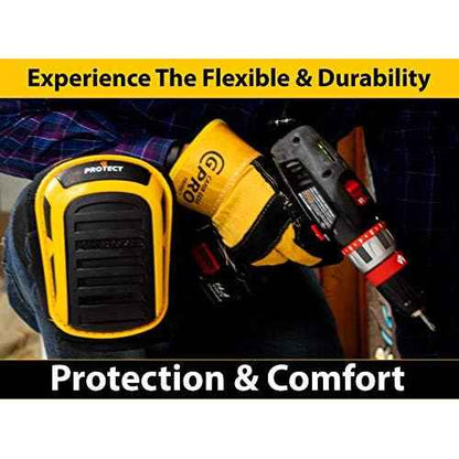 CARIB GEAR PRO USA Work Knee Pads for Men and Women Heavy Duty Gel Construction Knee Pads with Anti Slip Straps for Flooring Tiling Gardening Includes Leather Gloves and Safety Glasses