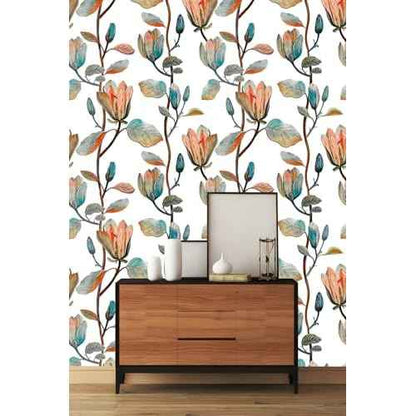 Magnolia Floral Leaf Peel and Stick Wallpaper Vintage Contact Wall Paper Modern Botanical Self Adhesive Vinyl Removable Renter Friendly Leaves Wallpaper 17.7in x 6.6ft