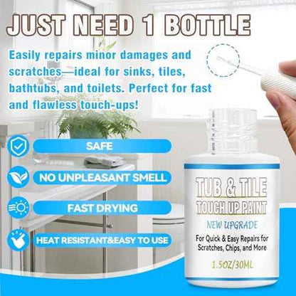 Tub and Tile Paint, 1.5 OZ High-Gloss White Touch Up Paint Pen for Bathtub, Quick-Dry Porcelain Repair Kit for Scratches & Chips on Tubs, Tiles, Enamel, Sinks, Toilets, Porcelain, Acrylic and Cast Iron