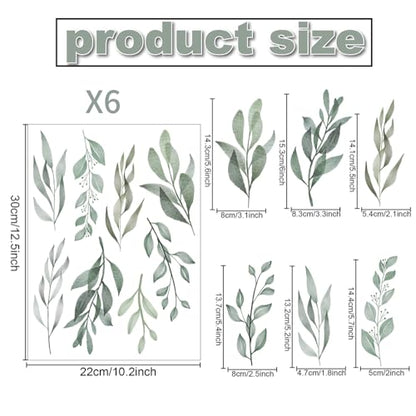 96 Pcs Sheets Pack Ink-Wash Style Self-Adhesive Waterproof Vinyl Wall Stickers-12 Sheet Leaf Decals for Wall Decor in Living Room/Cafe/Nursery/Bedroom/Office(Pastoral stylel)