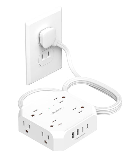 2 Prong Power Strip, WRXDMC 2 Prong to 3 Prong Outlet Adapter,1400J Two Prong Surge Protector, 5ft Extension Cord, 8 AC Outlets with 2 USB C Port and 2 USB A Port, Wall Mountable, Ideal for Old House