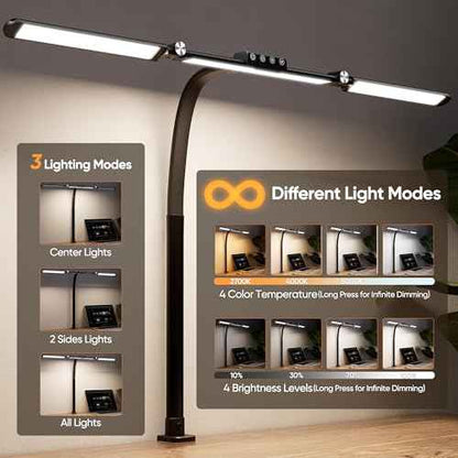 Large Desk Lamps for Home Office, 39.3" Architect Desk Lamp with Clamp, 24W Ultra Bright LED Desk Light Stepless Dimming Eye-Caring Office Desk Lamp for Study Work