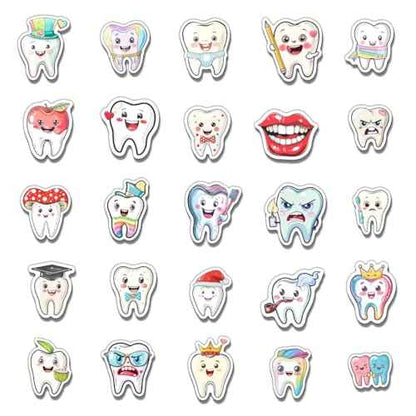 Pack 50 Pcs Cute Tooth Dentist Stickers for Water Bottles Funny Laptop Luggage Computer Scrapbooking Kids Teens Girls Boys Adults Aesthetic Waterproof Sticker Small Vinyl Decals