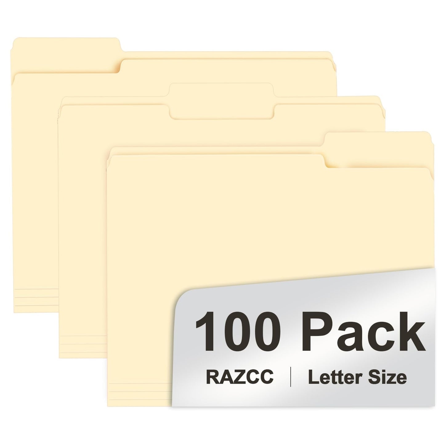 File Folder, RAZCC 100 Pack 1/3 Cut Tab File Folders Letter Size, Manila Folders, Folders with Tab, Great for Organizing and Easy File Storage