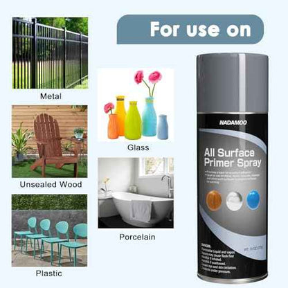 NADAMOO All Surface Primer Spray, One-Part Epoxy Primer Matte Gray, 4 Cans, Enhance Adhesion for Multi Surface - Porcelain, Glass, Metal, Plastic, Wood