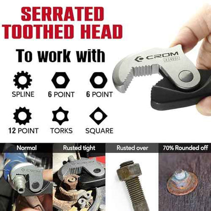 CROM Adjustable Crowfoot Wrench Set - Spring Loaded Wrench ? Male & Female Square Drives Work With Ratchet, Breaker Bar, Extension Bar (3 Piece Set (1/4", 3/8", 1/2"))