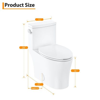 Elongated One Piece Toilet for Bathrooms, Dual Flush Modern Ceramic Toilet, Quick Release Soft Close Seat, Water Saving, Easy Clean, Comfort Height, Bathroom Toilet Bowl