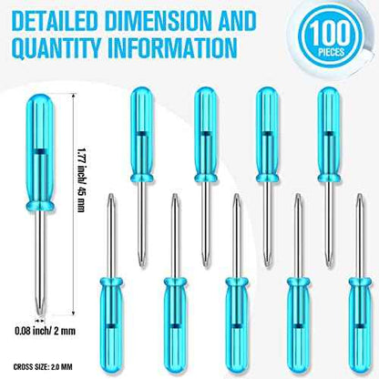 100 Pcs Pocket Screwdriver Mini Tops Tiny 2.0 mm Pocket Cross Eyeglass Screwdriver with Blue Handle for Watches Cellphone HDD Camera Laptop Repair Tool (Cross)