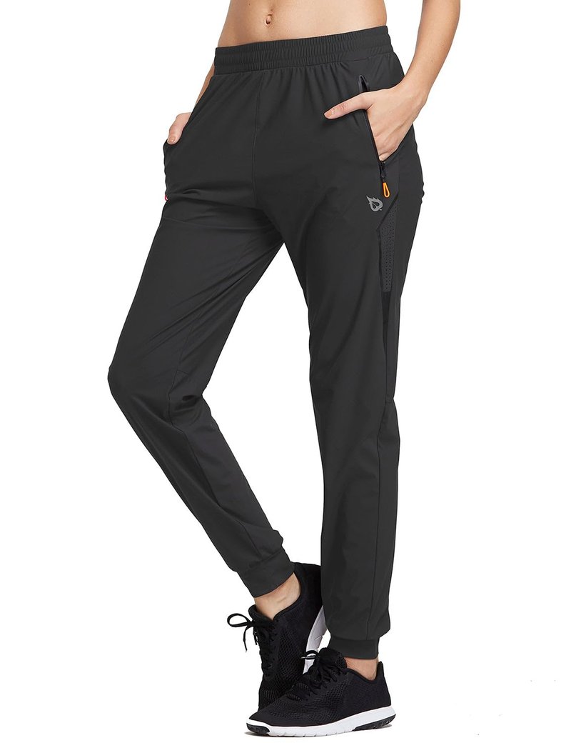 baleaf Women's Joggers Running Pants Quick Dry Lightweight Workout with Zipper Pockets Drawstring Hiking Travel Gym Black M