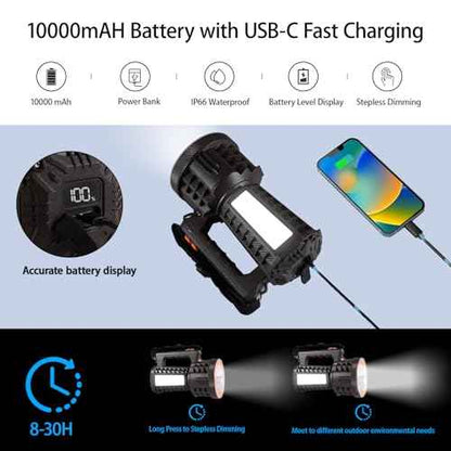 VAVOFO 2000LM Rechargeable LED Lantern, Camping Essentials Flashlight,Stepless Dimming, 10000mAh Power Bank, IP66 Waterproof, Long Running Spot Light for Hurricane, Power Outages, Hiking