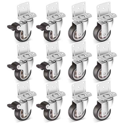 Nefish 2 Inch Side Mount Casters Wheels 12 Pack, L-Shaped Rubber Casters Wheels for Furniture, Plate Castors 2 X 4, Durable Heavy Duty Castor Wheels for Cabinet, Boxes, DIY, Desk, Table, Crib