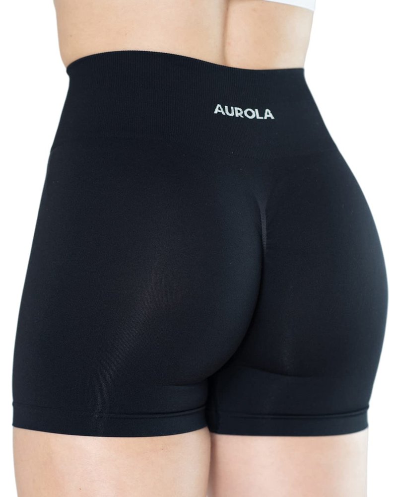 AUROLA Dream Collection Women Workout Shorts High Waist Gym Shorts, Scrunch Butt Seamless Athletic Shorts,Dark Black,M