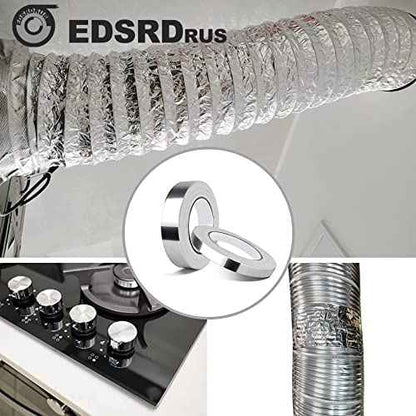 EDSRDRUS 1/2in x 98ft & 1in x 98ft (3.5mil) Aluminum Tape Heavy Duty Reflective Duct Tape Resists Flame Foil Tape for HVAC Hot & Cold, Duct Sealing, Metal Repair (Total 196ft)