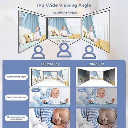 HelloBaby Baby Monitor with Camera and Audio, 3.2'' IPS Screen, No WiFi, 2-Way Talk, Night Vision, Remote Pan-Tilt-Zoom, VOX/ECO Mode, 8 Lullabies, 1000ft Range, Temperature Display, HB6339