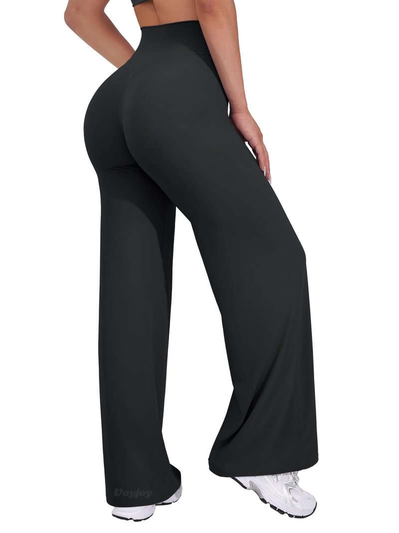 VOYJOY Straight Leggings Bottoms Wide Leg Pants for Women 29"/ 31.5"/33"/35" High Waist Stretch Casual Sweatpants Black