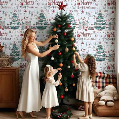 Vinjiasin Christmas Peel and Stick Wallpaper, Self Adhesive Removable Wallpaper, Thicken Christmas Contact Paper for Bedroom Walls Living Room Window Fireplace Decoration(17.3"x 118")