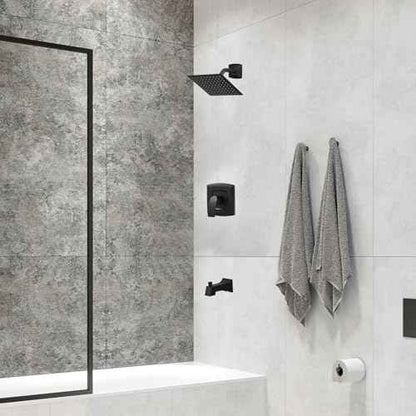 Tub Shower Faucet, Matte Black Shower Faucet Set with 8-Inch Square Rain Shower Head and Tub Spout, Brass Shower System Bathtub Shower Faucet Set Complete, Tub shower faucet set with valve