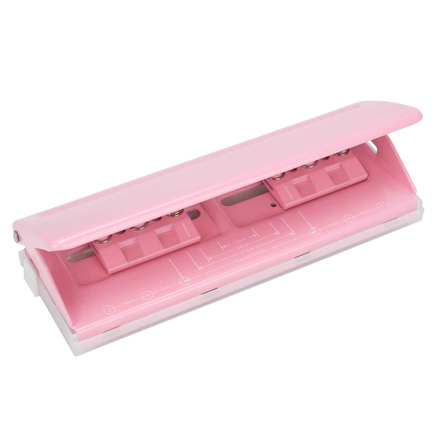 Adjustable 6-Hole Punch - Metal Hole Puncher for A4/A5/A6, Personal & Pocket Planners - 6-Ring Binder Puncher 6-Sheet Capacity, Non-Slip Base, with Ruler & Hole Guide (Pink)