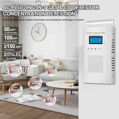 Combination Gas & Carbon Monoxide Detectors - Plug in Carbon Monoxide Alarm & Natural Gas Detector for Home, 2-in-1 Co Detector & Combustible Gas Detector with Digital Display, Easy to Install