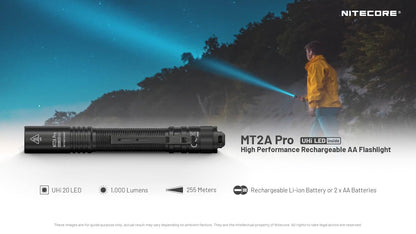 Nitecore MT2A Pro EDC Flashlight, 1000 Lumen, USB-C Rechargeable, 2X AA Battery Compatible Slim Penlight, Including NitecoreS Sticker