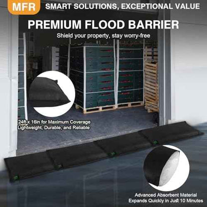MFR Water Activated Flood Bags for Flooding, Home, Doorway, Driveway, Garage Sandless Sand Bags for Anti Flood Barrier 2ft x 1.3ft, 6-Pcs