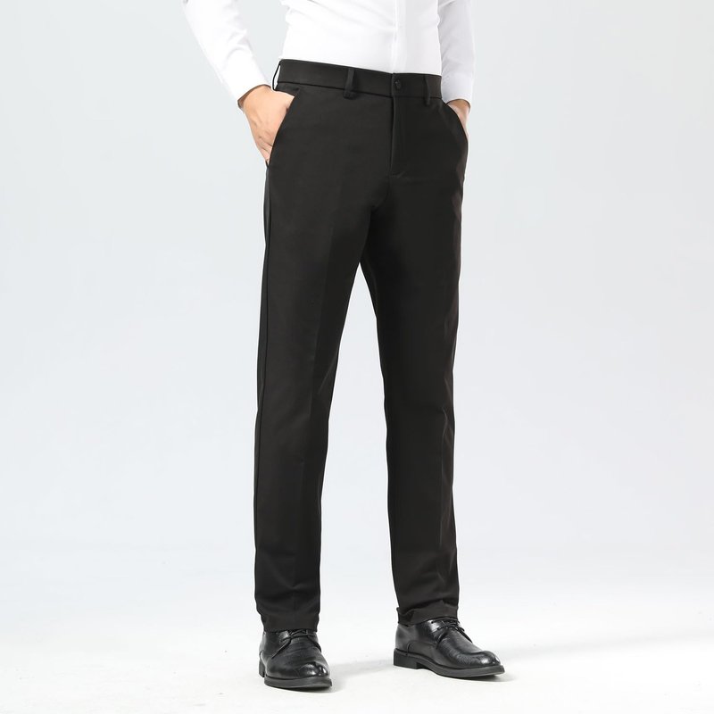 Plaid&Plain Men's Dress Pants Slim Fit Stretch Khaki Pants Wrinkle Free 8802 Black 34x28