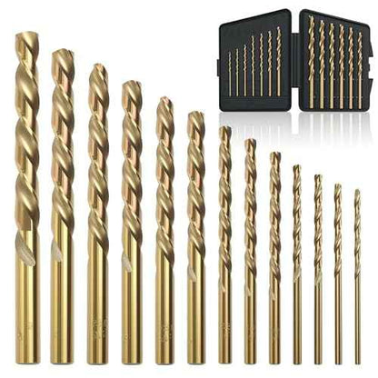 BeHappy 13Pcs Cobalt Drill Bit Set, M35 HSS, 135 Degree Tip, Twist Jobber Length for Hardened Metal, Stainless Steel, Cast Iron, Wood, and Plastics, with Index Storage Case 1/16"-1/4"