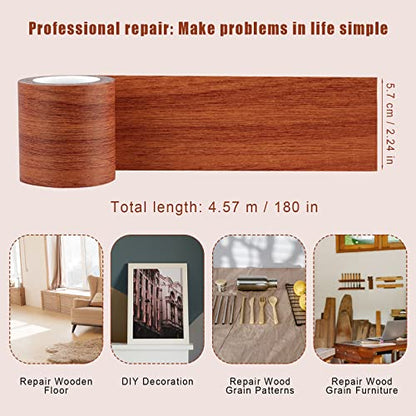 AIEX 1pc Wood Grain Repair Tape, 2.24x180inch Adhesive Wood Grain Repair Patch for Tables, Chairs, Baseboards, Doors (Brown)