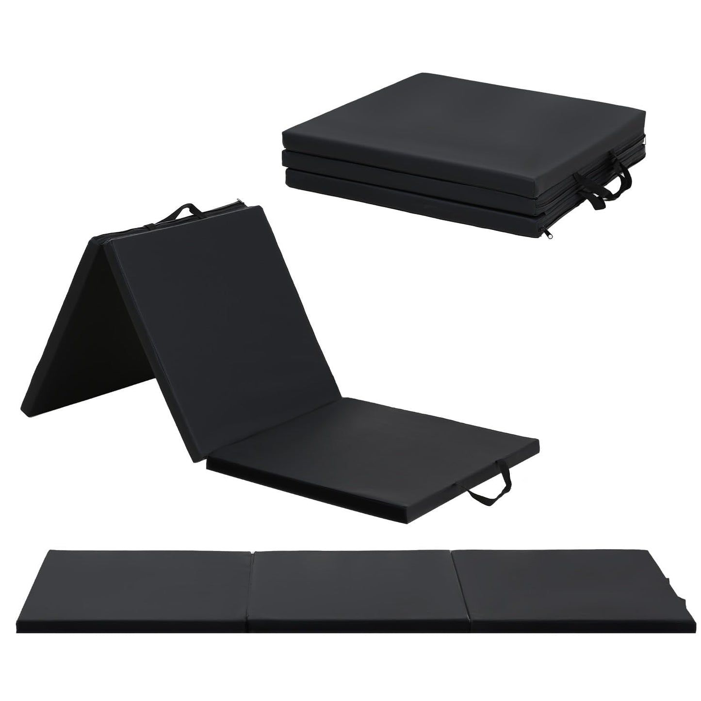 Gymnastics Mats Foldable Tumbling Mats Portable Gymnastics Exercise Mat Thick Gymnastics Tumbling Mats Pad Home Exercise Panel Mat With Carrying Handles(3 Folding 2FT L 6FT W,Black)
