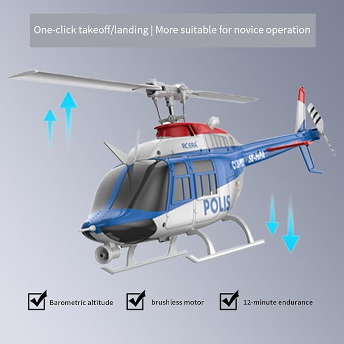 RC ERA 1/33 Scale C138 Pro Bell 206 RC Helicopter 2.4G 6CH 6-Axis Gyro Flybarless Heli with Optical Flow Upside Down 3D Rolling One-Key Takeoff(3 Battery)