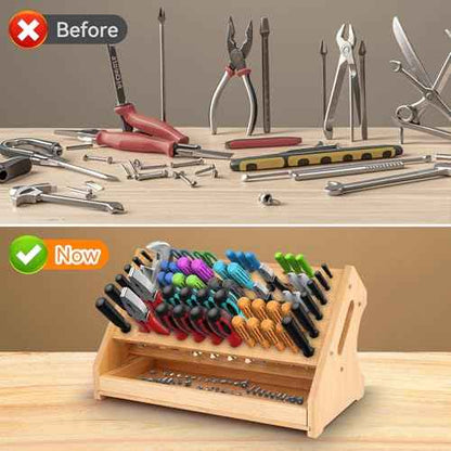 FPVERA Bamboo Screwdriver Organizer - Repair Tool Storage Holder Tool Storage Organizer Workbench Desktop Rack