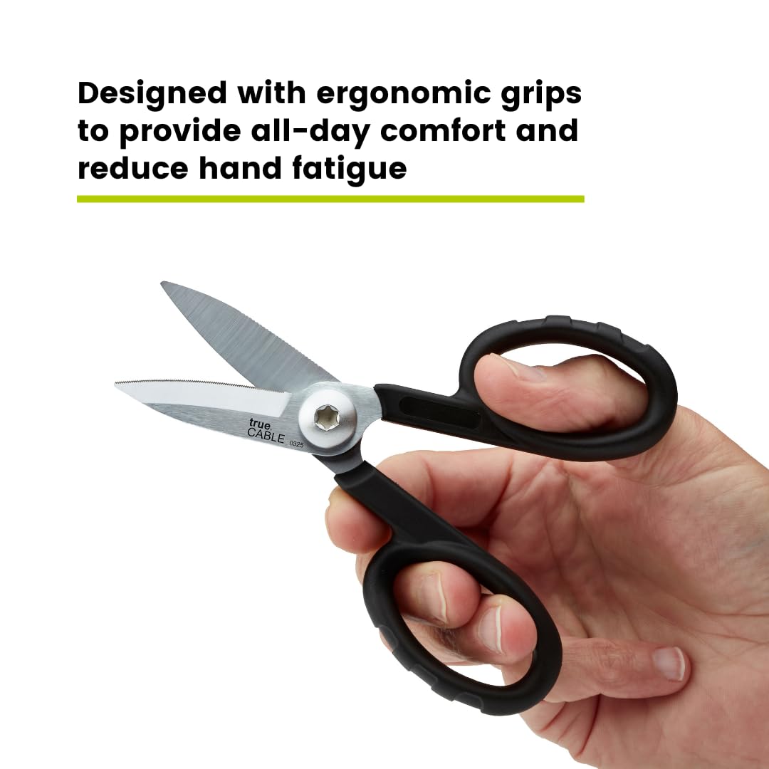 TRUE CABLE Kevlar Shear Scissors, 5.50", Industrial Grade High Carbon Steel, Fiber Optic Cable Cutter for Kevlar, Dyneema, Technora, Carbon Fiber, Fiberglass